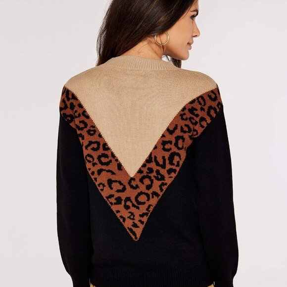 NWT - Apricot Animal Print Chevron Sweater in Black, Brown & Beige - Picture 2 of 5